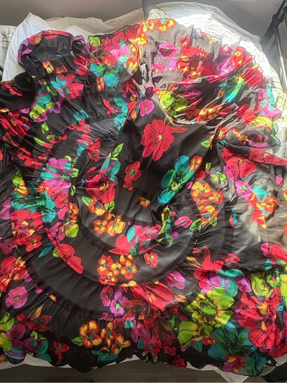 Floral Fairycore 100% silk ruffled dress LARGE